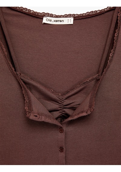 Koton Düğmeli Uzun Kollu U Yaka Katmanlı Modal Karışımlı Slim Fit Hırka Kahverengi 6sal90012ık Kahve