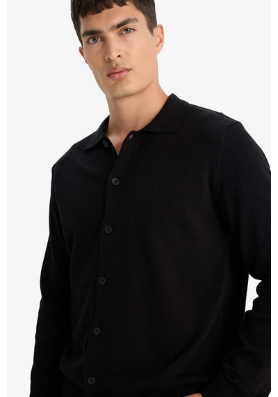 Defacto Standart Fit Polo Yaka Triko Hırka F5863ax25wnbk27 Siyah