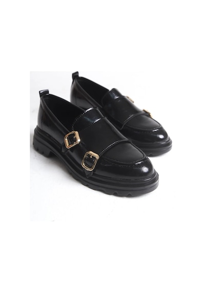 Sermoda Loafer Kadın Ayakkabı - Makosen Tokalı Casual Günlük Kadın Ayakkabı Siyah Rugan