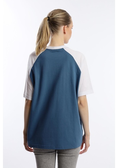 Kadın Oversize Fit Reglan Kol Basic Tişört İndigo