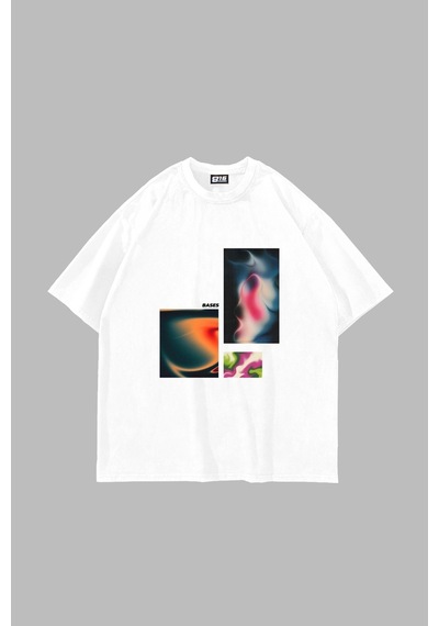 Flood Of Style Bases Baskılı Oversize Unisex Beyaz Çok Renkli