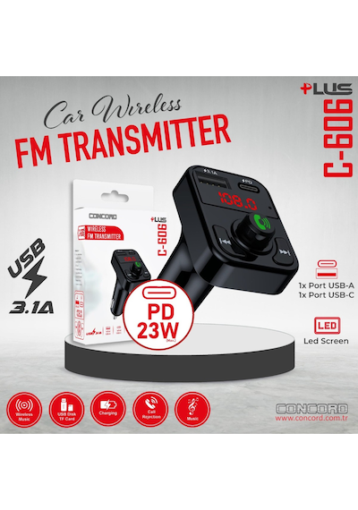 Bluetooth Araç Kiti Fm Transmitter Mp3 Sd Kart Flash Bellek Çakmaklık Girişi Pd 23w Hızlı Şarj 3.1a