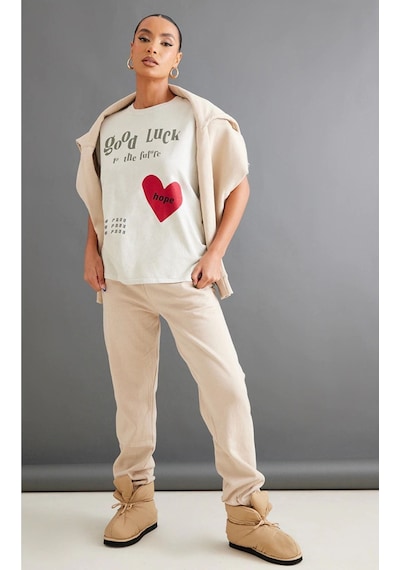 Vizon Oversize Hope T-shirt - Oversize Baskılı Vizon