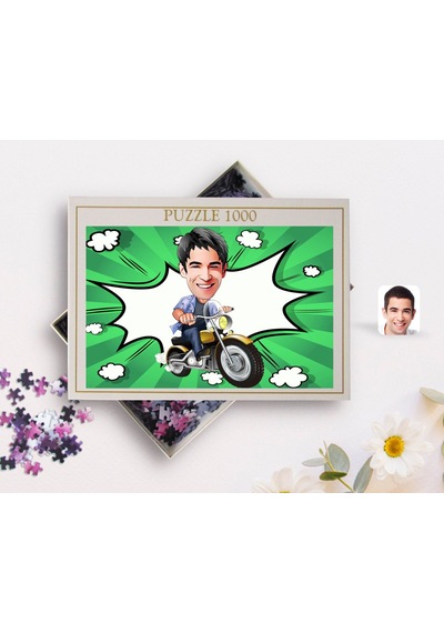 Kişiye Özel Erkek Motorcu Karikatürlü 1000 Parça Profesyonel Puzzle-1
