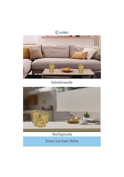 Mumluk Şamdan 3 Adet Tealight Uyumlu Üçlü Tüm Boylar Erimiş Mum Model - Altın