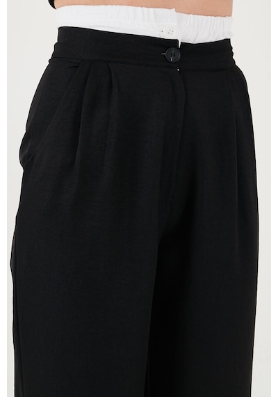 Lela Relaxed Fit Yüksek Bel Bol Paça Bayan Pantolon 673P1012 Siyah