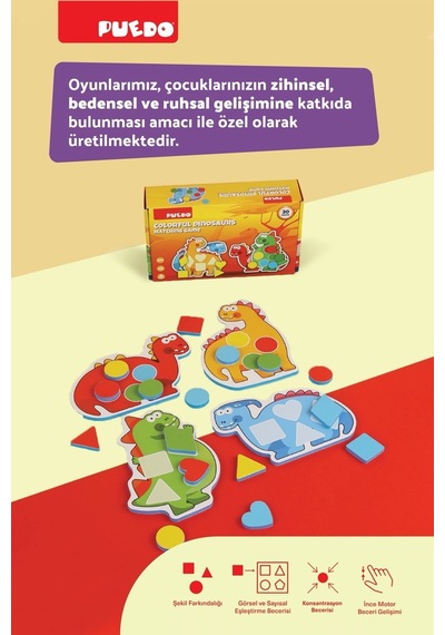 Puedo Colorful Dinosaurs Eşleştirme Oyunu Eva Dinozor Şekil Renk Eğitici 3+ Oyuncak