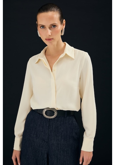 Sateen Klasik Düz Gömlek - Sarı-136997
