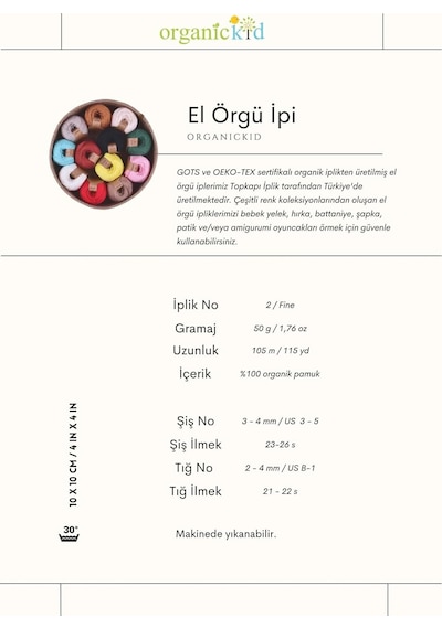 Organickid Organik Pamuk Amigurumi Punch 50 Gr El Örgü Ipi Kırmızı Çok Renkli
