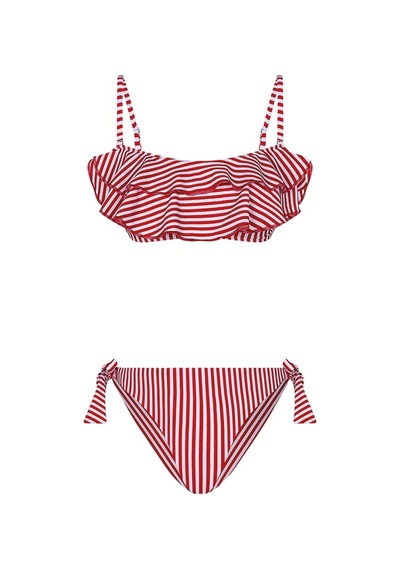 Bonesta Payee Volanlı Straplez Kırmızı Bikini Takımı Kırmızı