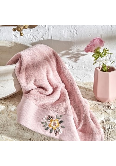 Comfort Touch Nakışlı %100 Pamuk Havlu Pudra 30x50 Cm Çok Renkli