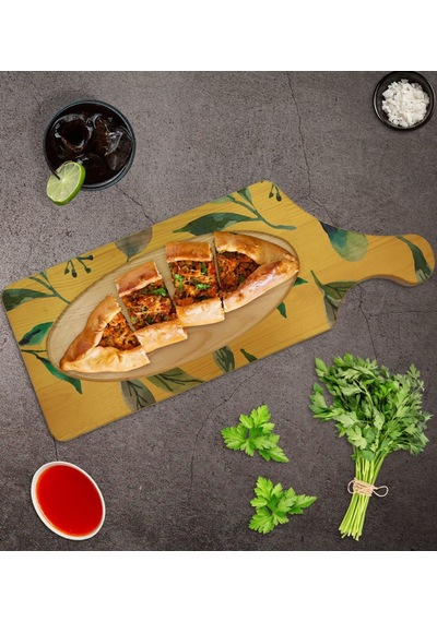 Bk Gift Yapraklar Tasarımlı Dikdörtgen Şeklinde Doğal Ahşap Servis Ve Sunum Tabağı Model 4