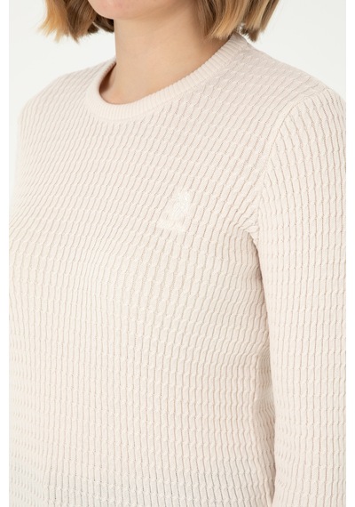 U.S. Polo Assn. Kadın Krem Bisiklet Yaka Basic Kazak 50288979-VR071