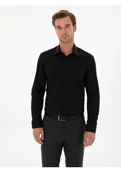 Cacharel Siyah Slim Fit Pamuk Karışımlı Gömlek