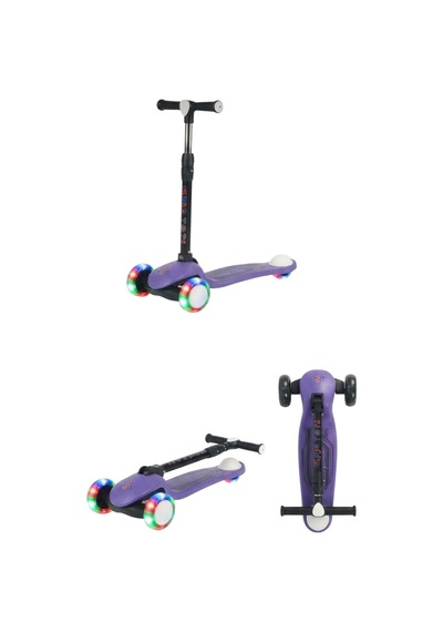 Scooter Pro Katlanabilir 3tekerli Led Işıklı 3kademeli Direksiyon 50kğ Taşıma Kapasiteli 3+yaş Mor