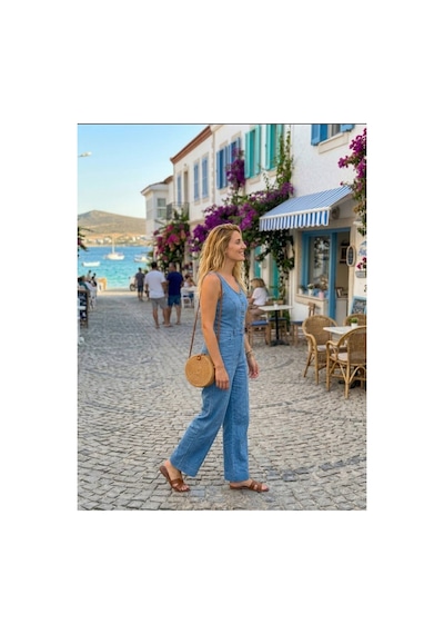 Zdnjeans Kadın Açık Mavi Düğme Detaylı Geniş Paça Jean Tulum