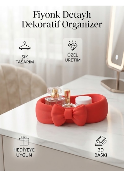 Fiyonk Detaylı Dekoratif Organizer Ve Şık Takı Çanağı Kırmızı