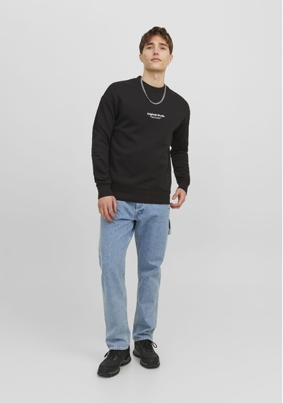 Jack & Jones Jack&jones Vesterbro Erkek Siyah Bisiklet Yaka Sweatshirt 12241694-BLK Siyah