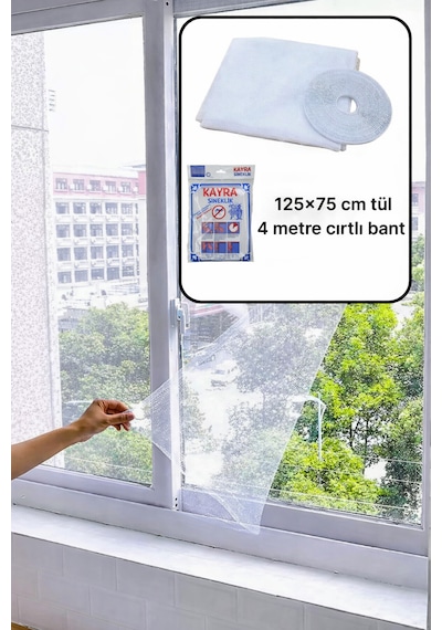 Kayra Tek Kanat Pencere Tül Sineklik 125x75 Cm 5 Cm Cırt Bantlı Kolay Montaj 125x75
