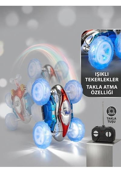 Çılgın Dasher Uzaktan Kumandalı Işıklı Takla Atan Araba 360 Derece Dönebilen Akrobatik Oyuncak Araba Beyaz