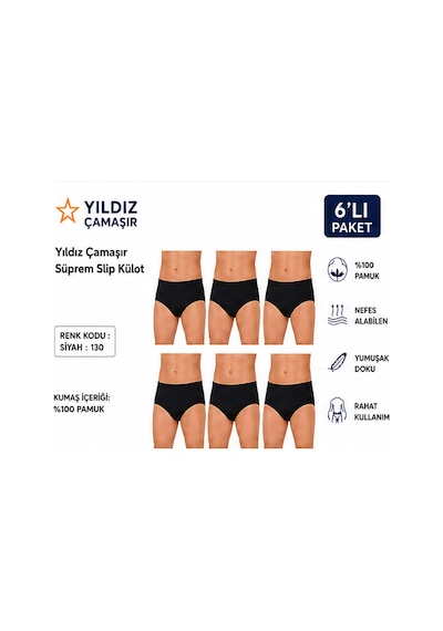 Yıldız Çamaşır Erkek Süprem Slip Külot 03-130-131 - 6 Adet Siyah