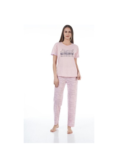 Estiva 22120 Kadın Yazı Desenli Kısa Kollu Viskon Pijama Takımı 001