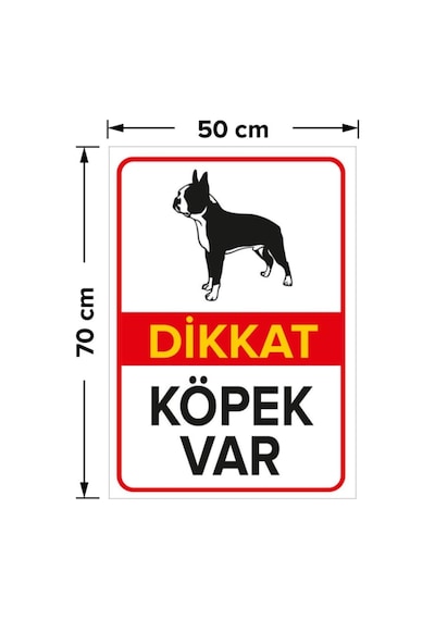 Dikkat Köpek Var Levhası Siyah Beyaz Boston Terrier - Sac Malzeme 50x70cm