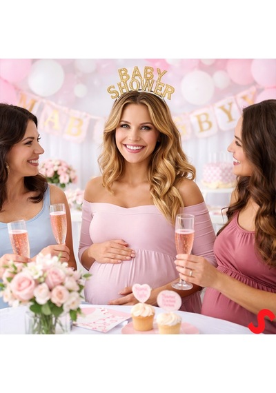 Baby Shower, Parlak Metal Görünümlü Plastik Taç - Altın 0-99