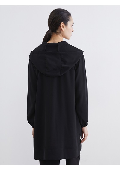 Lcw Modest Siyah Kapüşonlu Oversize Kadın Tunik