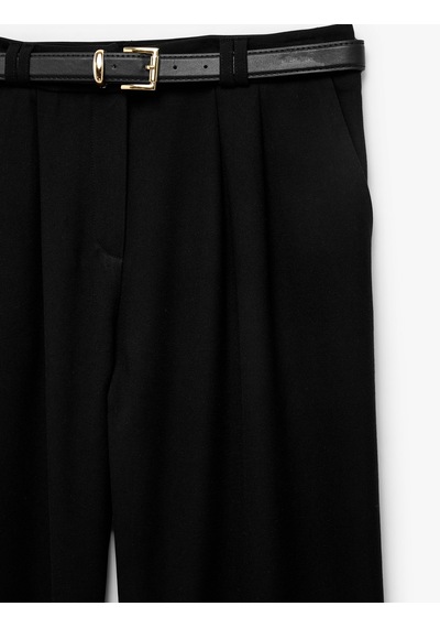 Koton Cepli Düz Bol Paça Kemerli Kumaş Pantolon Siyah 7wak40039pw