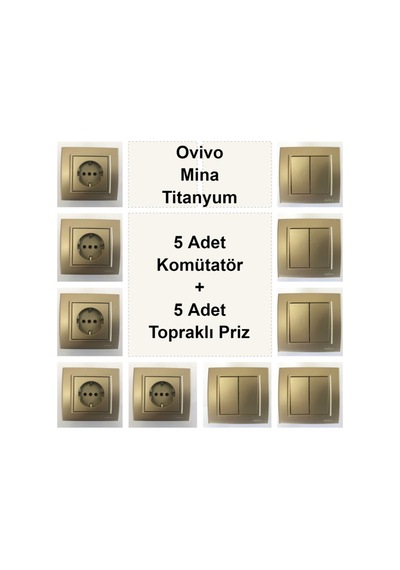 Ovivo Mina Titanyum 5 Adet Komütatör + 5 Adet Topraklı Priz