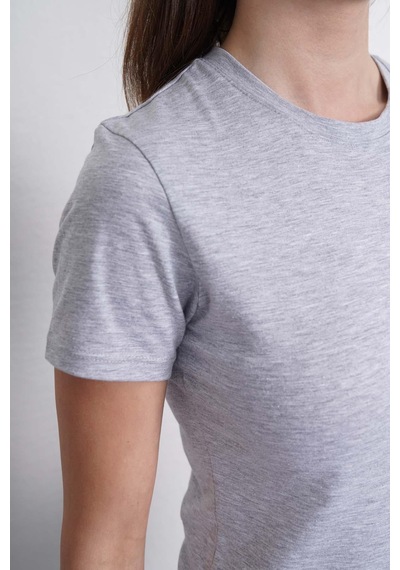 Crop Slim Fit Pamuk Likra Tişört-gri Melanj Gri Melanj