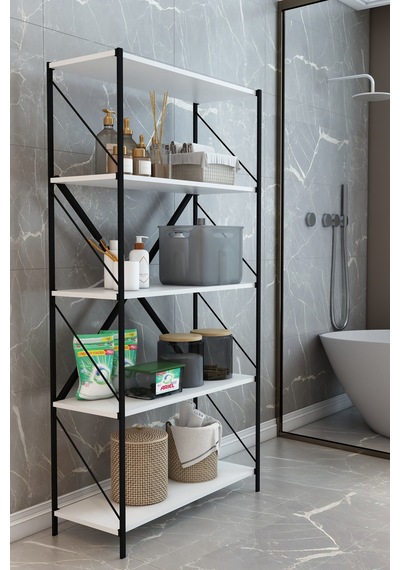 Stone Banyo Rafı Deterjan Rafı Çok Amaçlı Dekoratif Depolama Rafı 150 Cm Beyaz