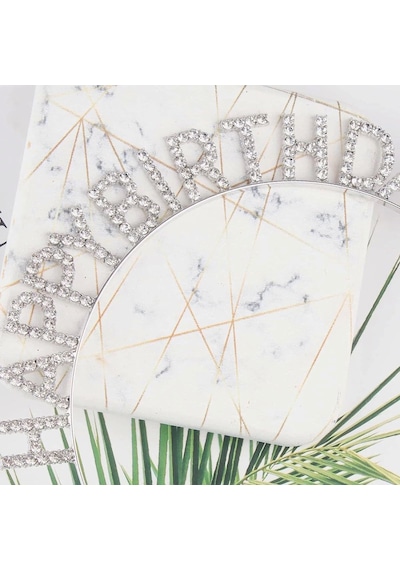 Gümüş Kristal Taşlı Happy Birthday Doğum Günü Tacı İthal Ürün A Kalite 17x16 Cm Açık Mavi