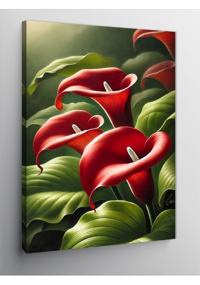 Kanvas Tablo Kırmızı Calla Lily Çiçekleri 100cmx140cm