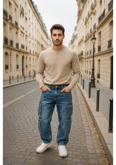 Banny Jeans Erkek Kargo Cepli Jean Pantolon Mavi