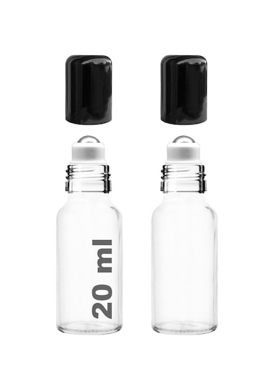 Çelik Roll On Şişesi 20 ML Sızdırmaz Siyah Kapaklı Şeffaf Cam Şişe 2 Adet