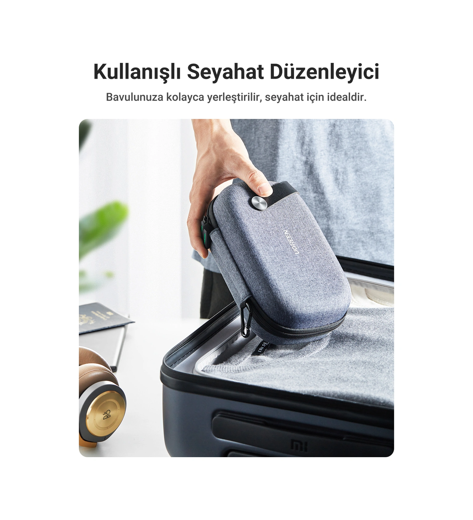 Ugreen Çok Bölmeli Elektronik Aksesuarlar Düzenleyici Su Geçirmez Dayanıklı Seyahat Çantası, 50903 Gri
