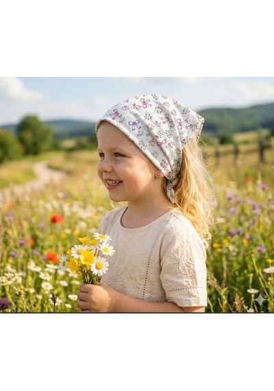 Kız Çocuk Bandana %100 Pamuk Beyaz - Mor - Pembe