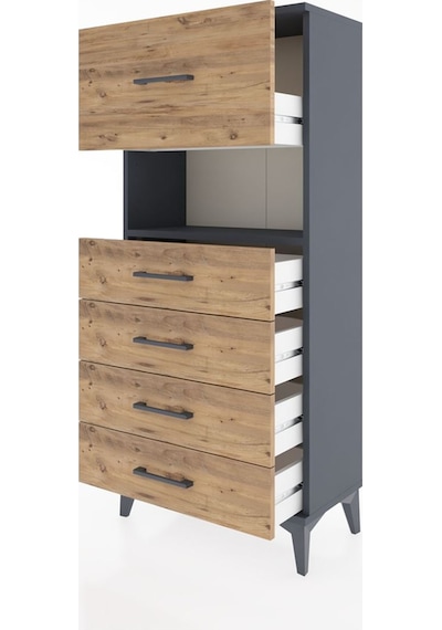 Hyperion Dolap Tek Raflı 5 Çekmeceli 60x44x134 Antrasit-çam Antrasit