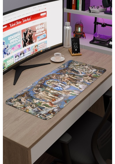 Michelangelo Kıyamet Günü V1 70x30 Xl Gaming Kauçuk Kaymaz Taban Mouse Pad Fare Altlığı