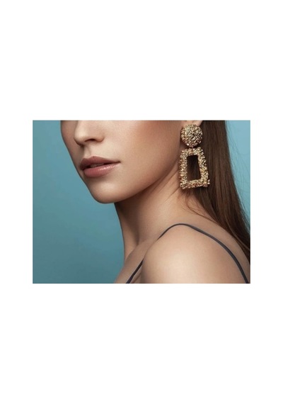 Lunarie 14k Altın Dokulu Kare Geometrik Statement Küpe