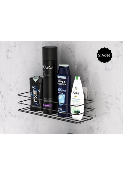 2li Set Kancasız Banyo Askısı Sağlam Yapışkanlı Siyah Banyo Rafı Siyah Diğer