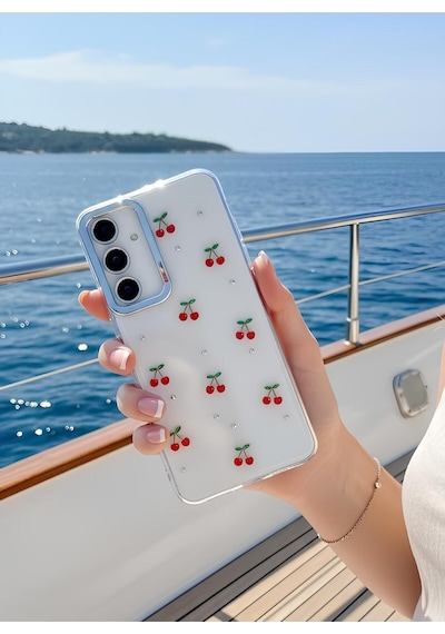 Samsung Uyumlu Galaxy S25 Fe Kılıf Kabartmalı Desenli Simli Şeffaf A+ Kalite Kapak