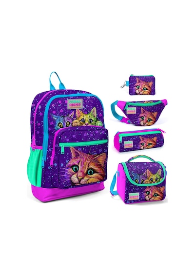 Coral High Mor Kedi Beşli Okul Ve Günlük Çanta Seti