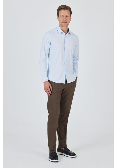 İmza Koyu Mavi Sert Yaka Cepsiz Gabardin Uzun Kol Slim Fit Esnek Gömlek 1004250234 Koyu Mavi