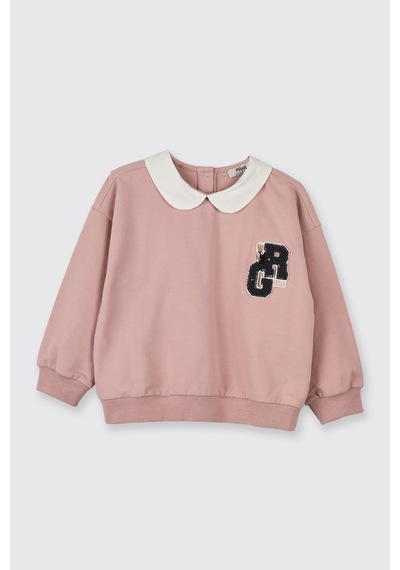 Panço Kız Çocuk Bebe Yakalı Sweatshirt Pembe