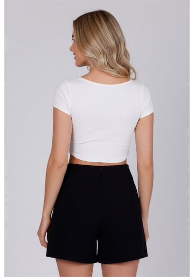 Zedefx Kadın U Yaka Pamuklu Basic T-shirt Beyaz