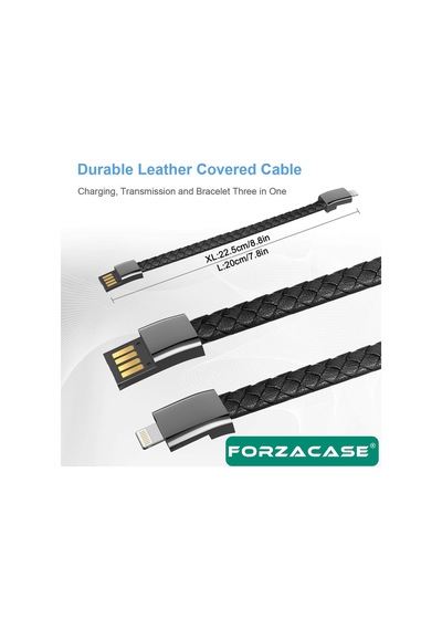 Forzacase FC346 PD 66 W Usb To Lightning Deri Bileklik Şarj Data Kablosu