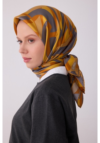 Belli Geometrik Desen İpek Twill Eşarp - 2026 İlkbahar-yaz T 4327 Sarı